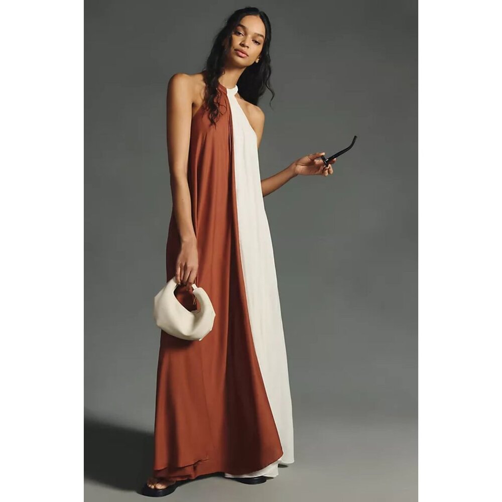 Anthropologie Chic Halter Color Block Maxi Dress